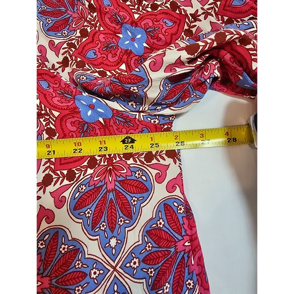 Karen Kane Size 3X Boho Floral Print Blouse Red & Blue Long Sleeve Peasant Style - Picture 7 of 13